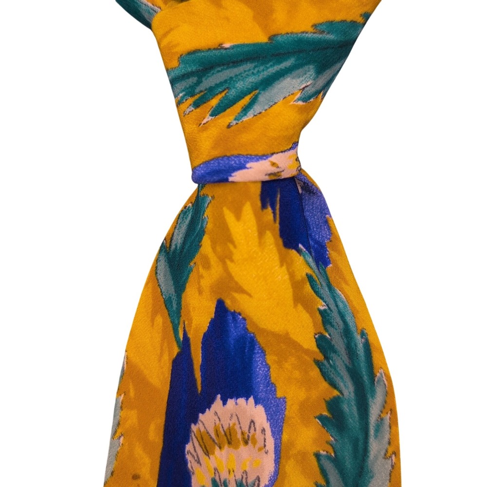 VTG J. Garcia Silk Tie Mens OS Yellow Blue Landscape With Eye Collection Ten Art